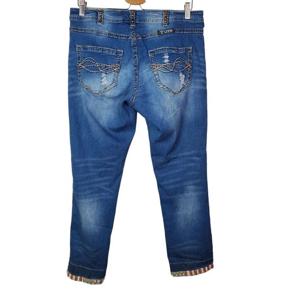 Cowgirl Tuff American Pride Flag Distressed Mid Rise Blue Enim Jeans Sz 30 - Picture 2 of 6